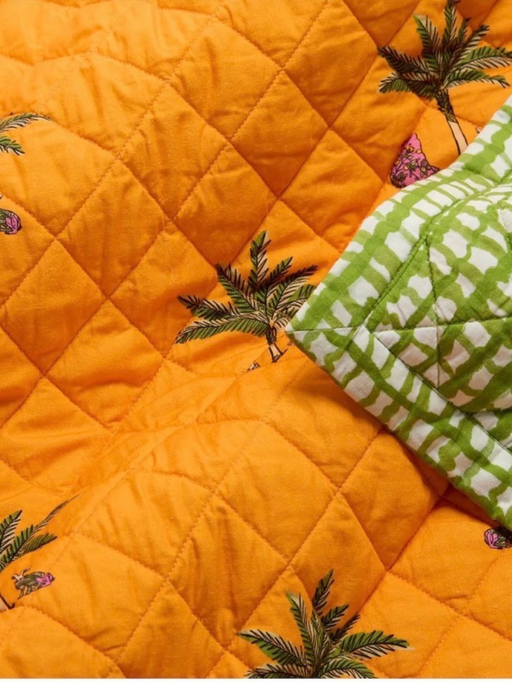 Coniglio Palm Beach cotton Orange Palm-Print gingham Quilted Bedding TWIN - Picture 4 of 9